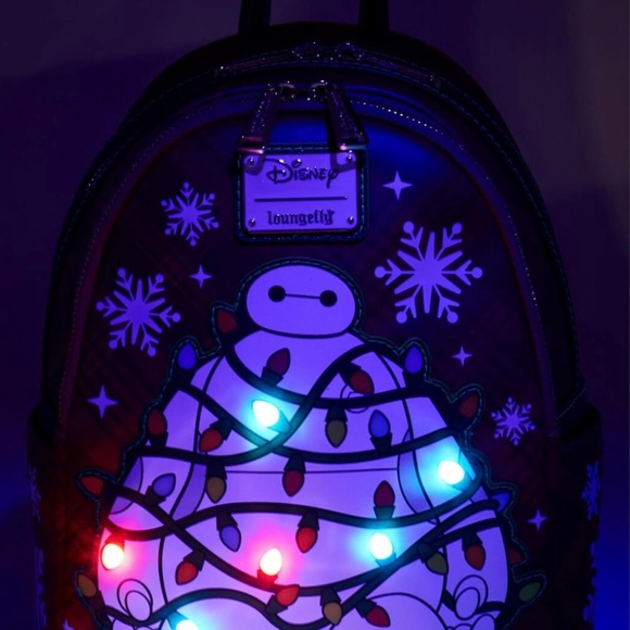 RARE Loungefly Disney Big Hero 6 Baymax Holiday Plaid Light-Up Mini Backpack - Picture 5 of 5